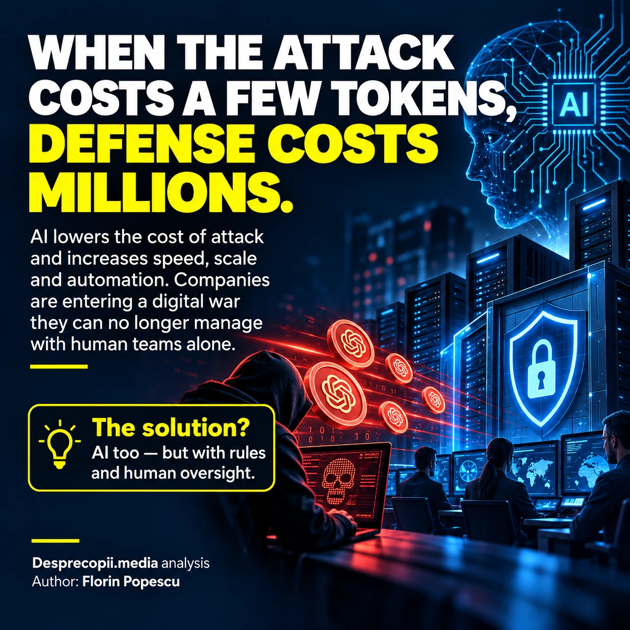 Promotional visual: when the attack costs a few tokens, defense costs millions.